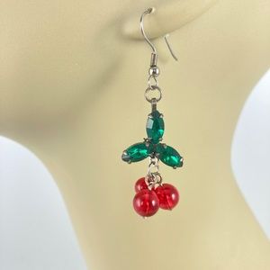 Holly Earrings, Handmade, Vintage Crystals & Glass Beads, Cherry Earrings
